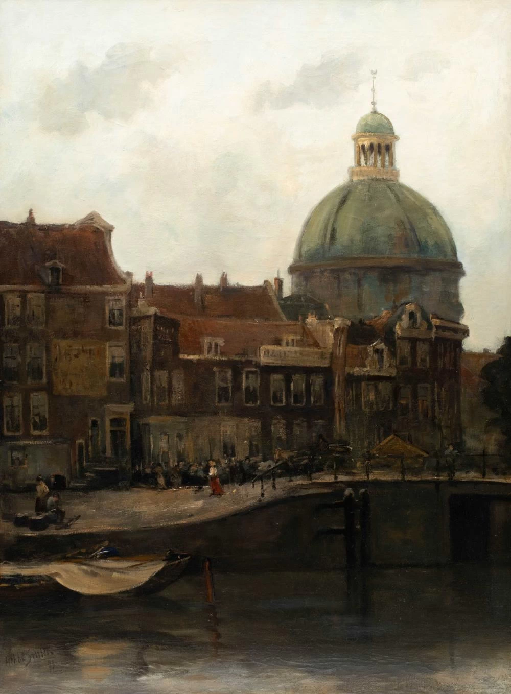 Vista della Ronde Lutherse Kerk lungo il Singel ad Amsterdam